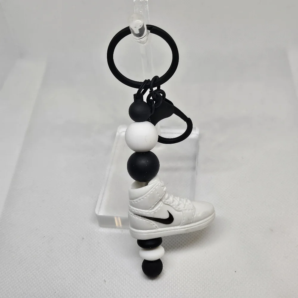 NWT Handcrafted Nike Shoe Beaded Black Metal Keychain